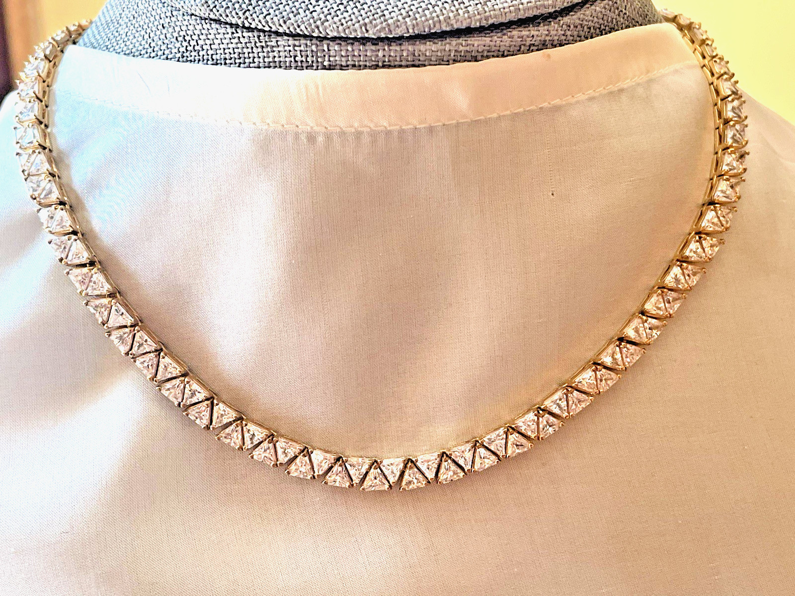 Suzanne Somers Sterling Silver Gold Vermeil Trillion Cut Necklace. 17.5″ Long