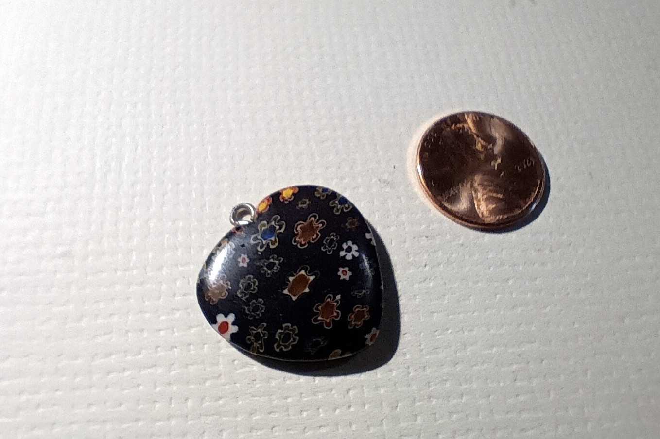 Heart Millefiori Glass Lampwork Pendant Translucent One of Kind 24mm x 25mm A-3