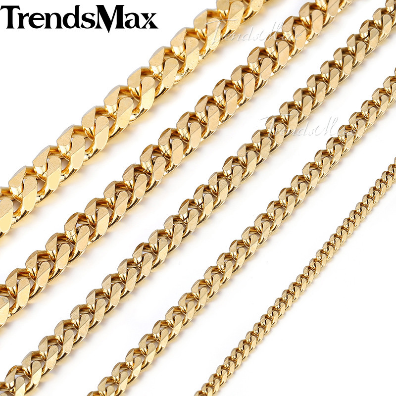 3/5/7/9/11mm Gold Plated Stainless Steel Curb Cuban Chain Necklace/Bracelet Men