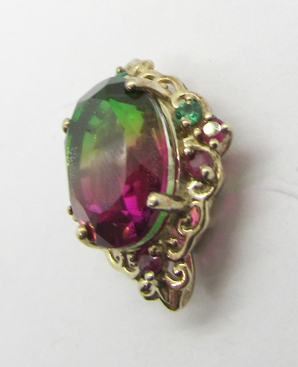 925 STERLING SILVER RED GREEN OVAL SLIDE PENDANT OR CHARM 22X17MM ~ 3.4G