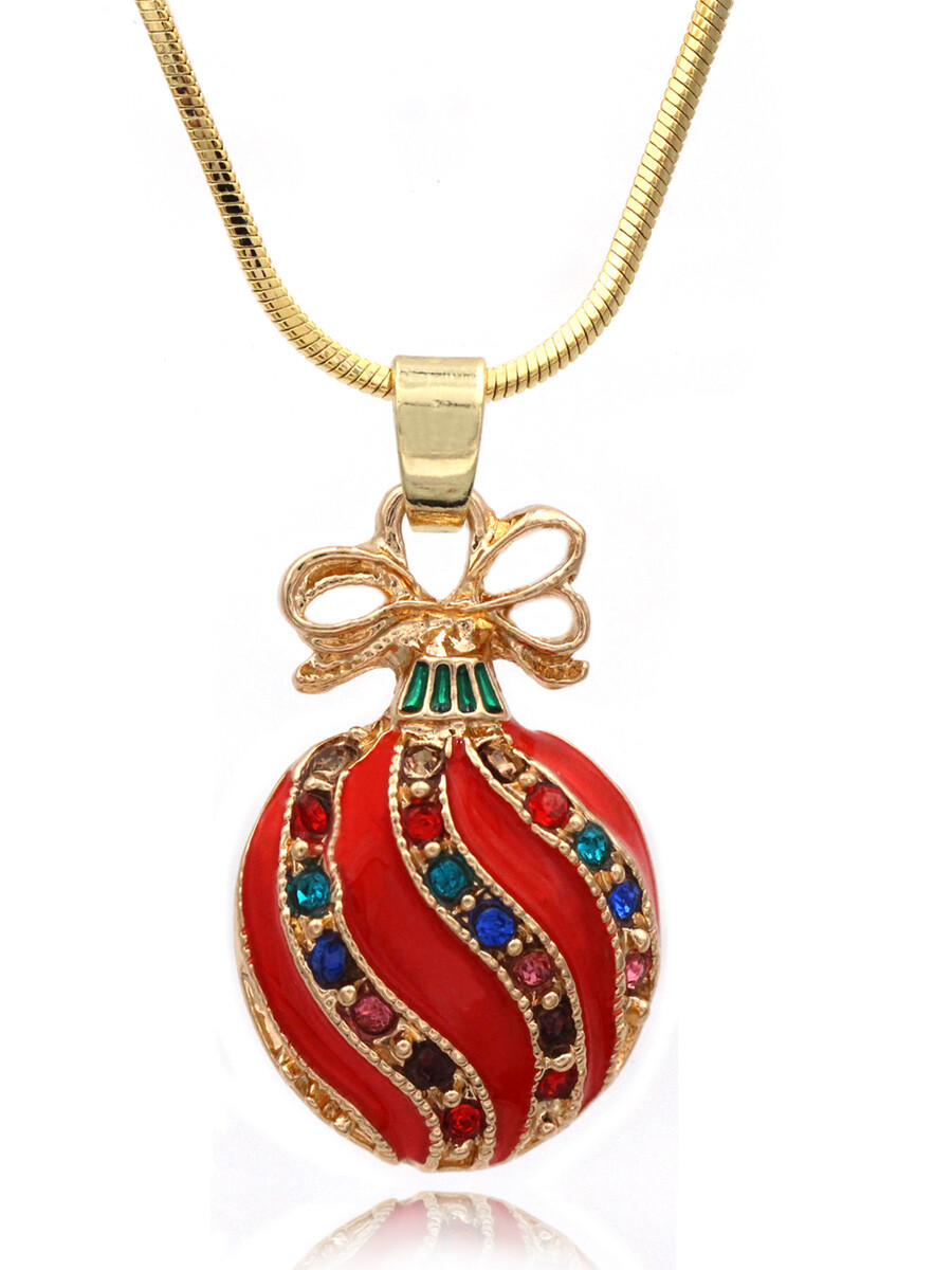 Christmas Ornament Red Royal Blue Charm Necklace Pendant Holiday Jewelry Gift
