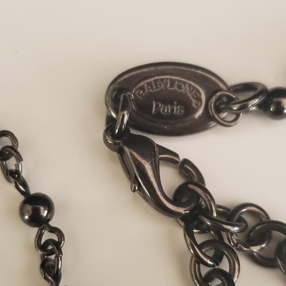 Babylone Paris Gunmetal Floral Pearl Drop Necklace French Designer Jewelry