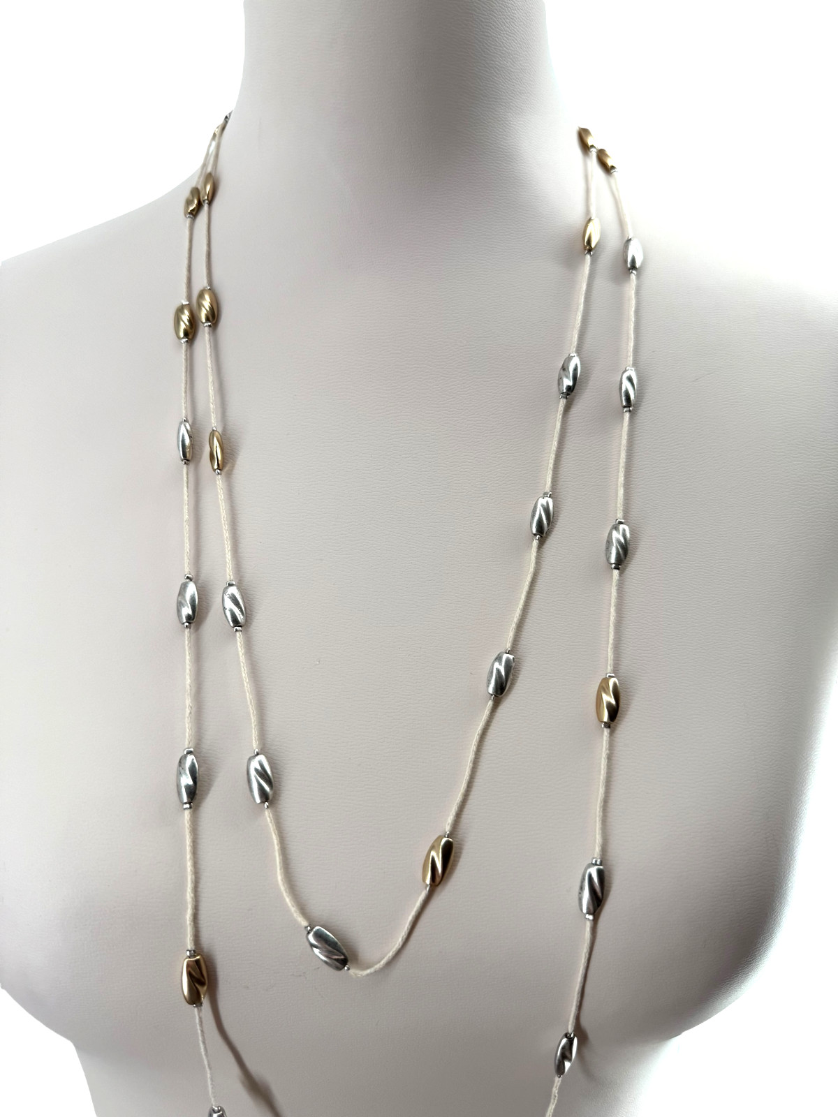 J Jill Layered Beaded Necklace Gold Silver Adjustable Long Wrap Coastal Resort