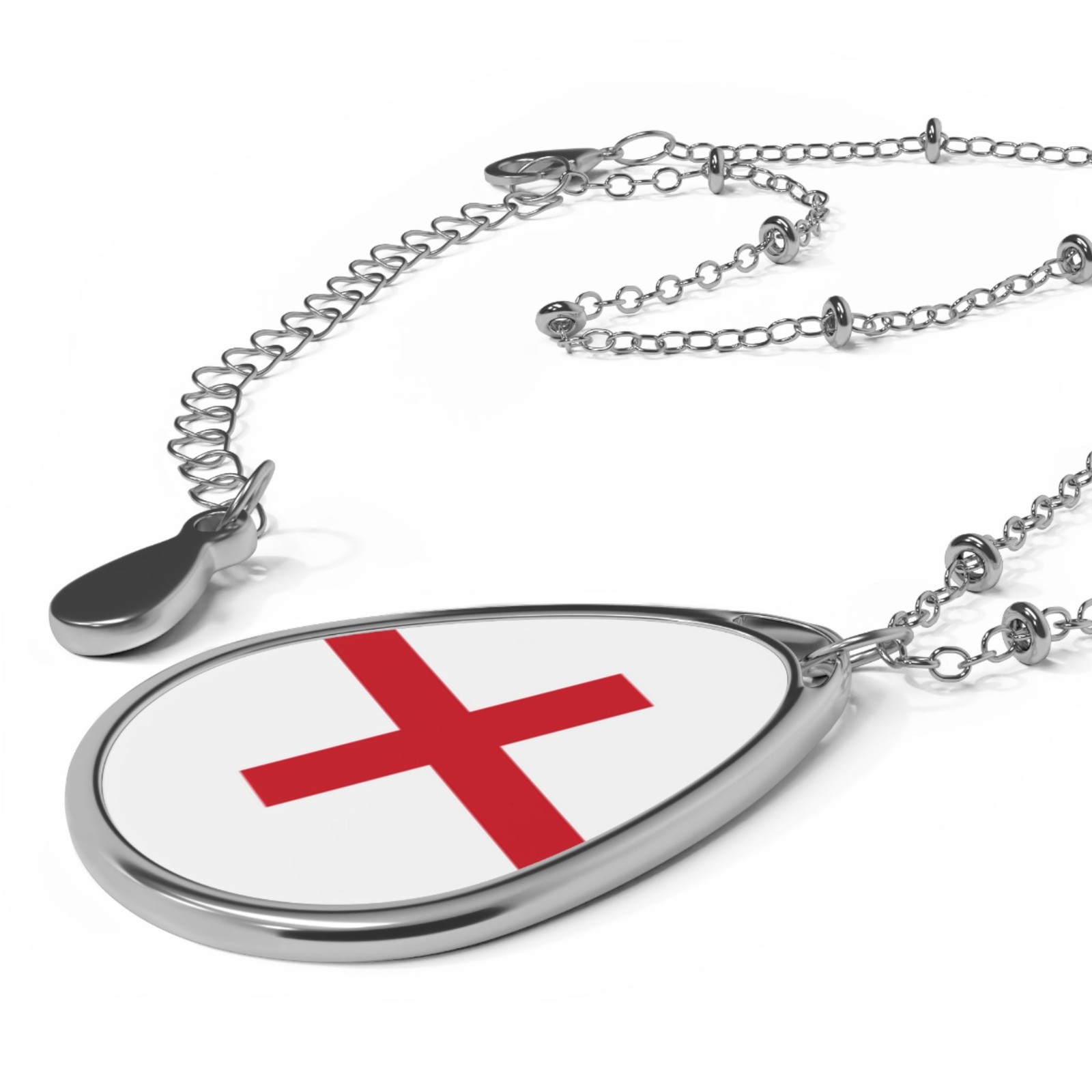 England Flag Oval Necklace – Zinc Alloy Pendant – One Size / Silver