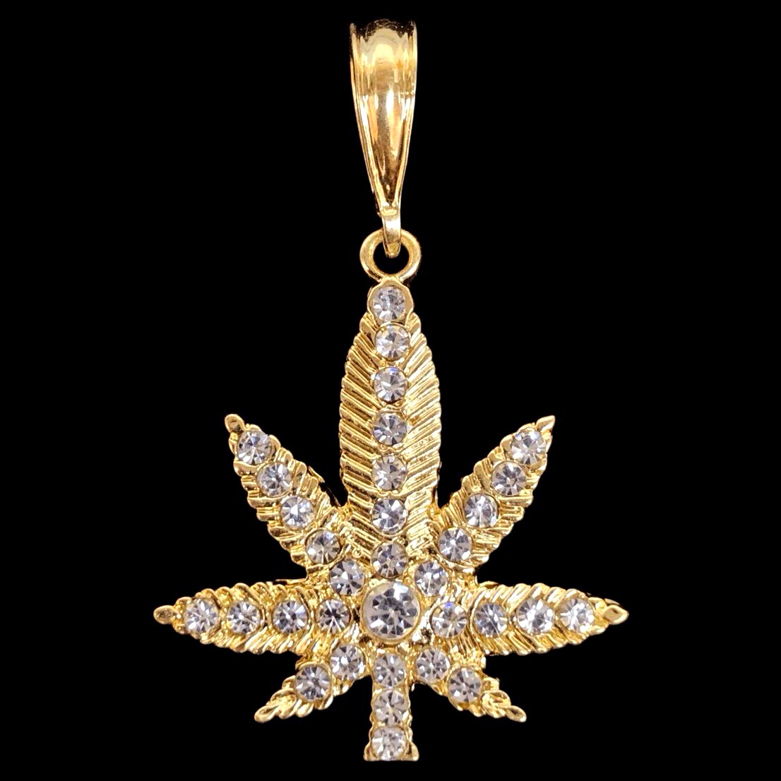 Gold-Filled Leaf Charm Pendant w/ Round White Simulated CZ Clear Stones