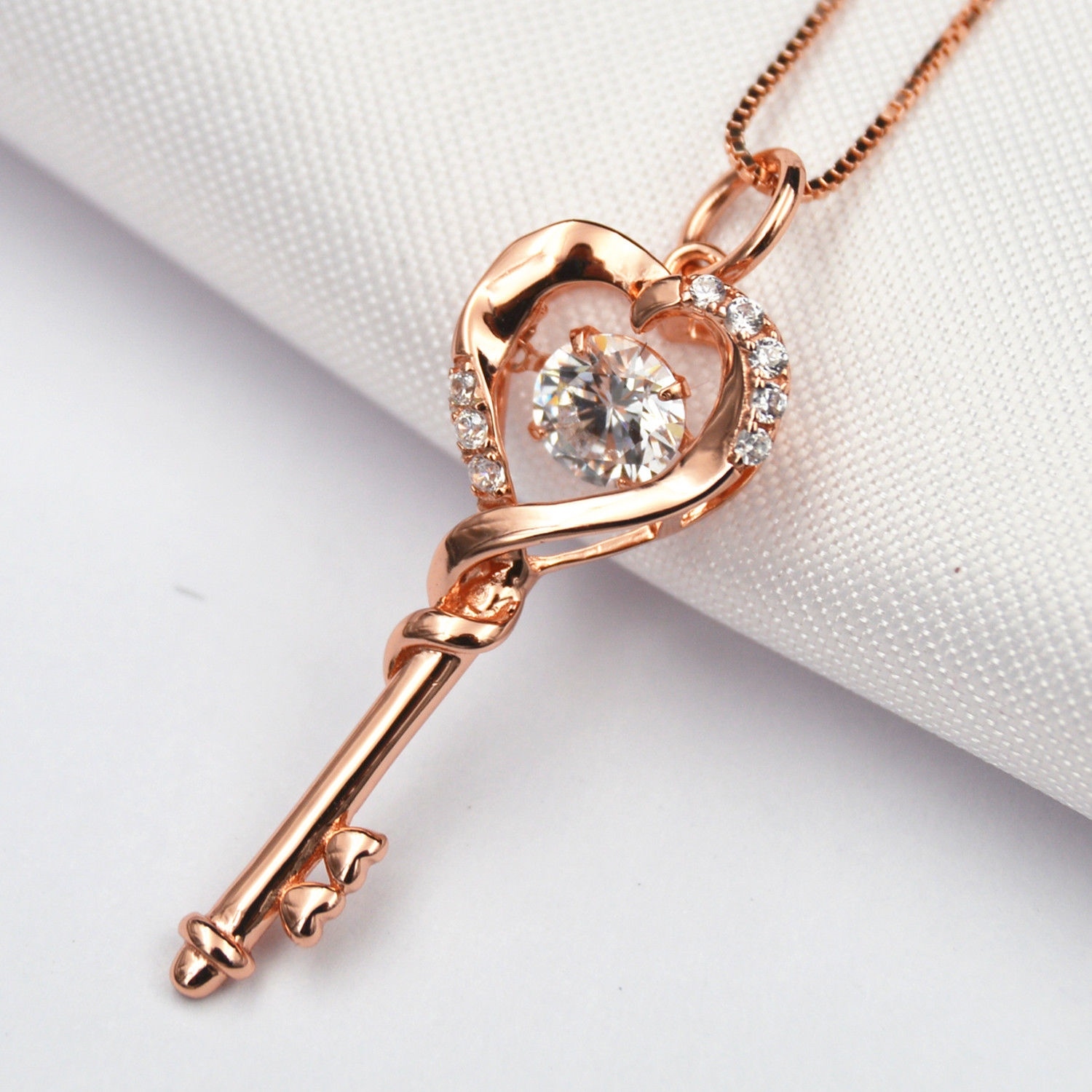 Real Sterling Silver Heart Key Rose Gold Plated Necklace Pendant Gift for Her