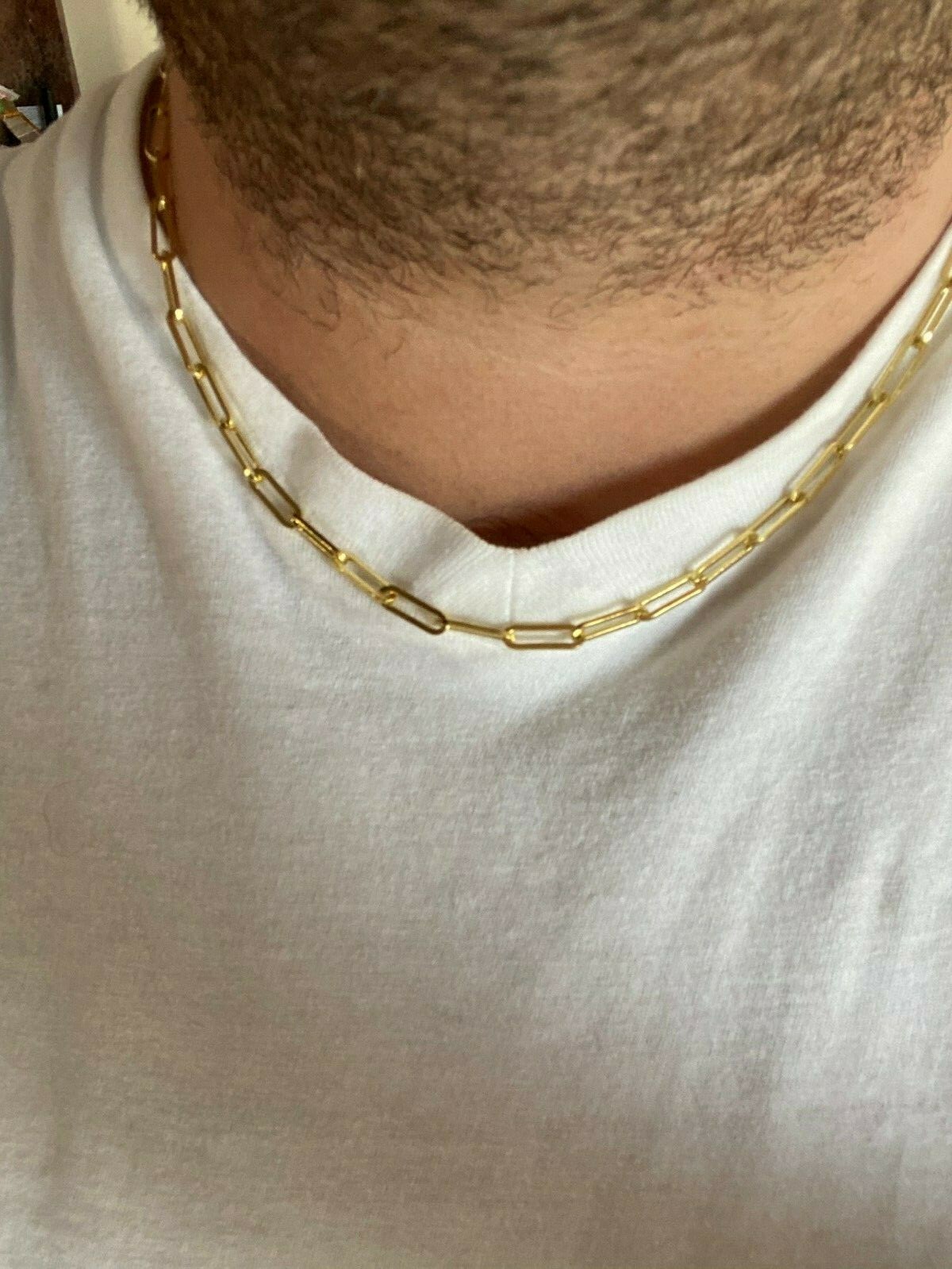 14k Gold Plated Solid 925 Sterling Silver Paperclip Rolo Chain Necklace