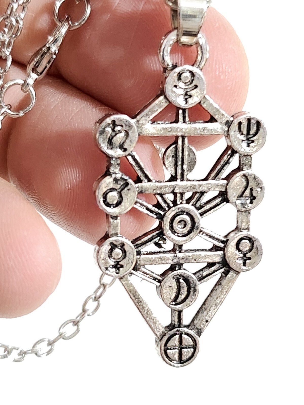 Tree of Life Kabbalah Pendant Necklace Geometric Silver Jewish Sefirot Jewellery