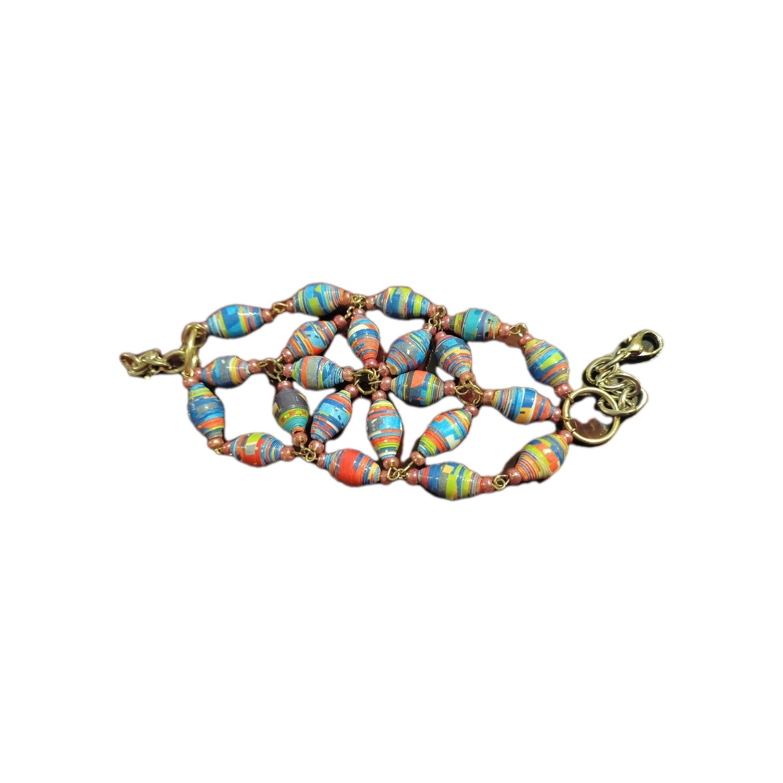 Vtg Paper Beaded Bracelet Colorful Cuff Boho Tribal 70s