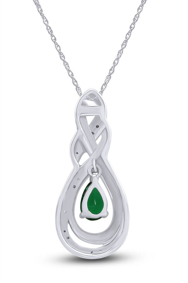 1/4 Ct Natural Diamond & Simulated Emerald Teardrop Pendant Necklace 925 Silver