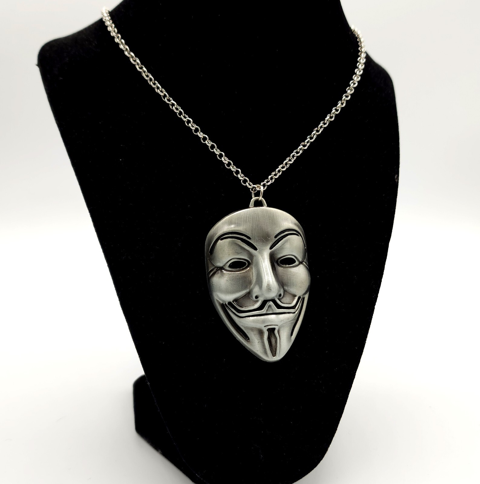 Guy Fawkes Mask SILVER Necklace Embrace Rebellion and Freedom Defiance Liberty