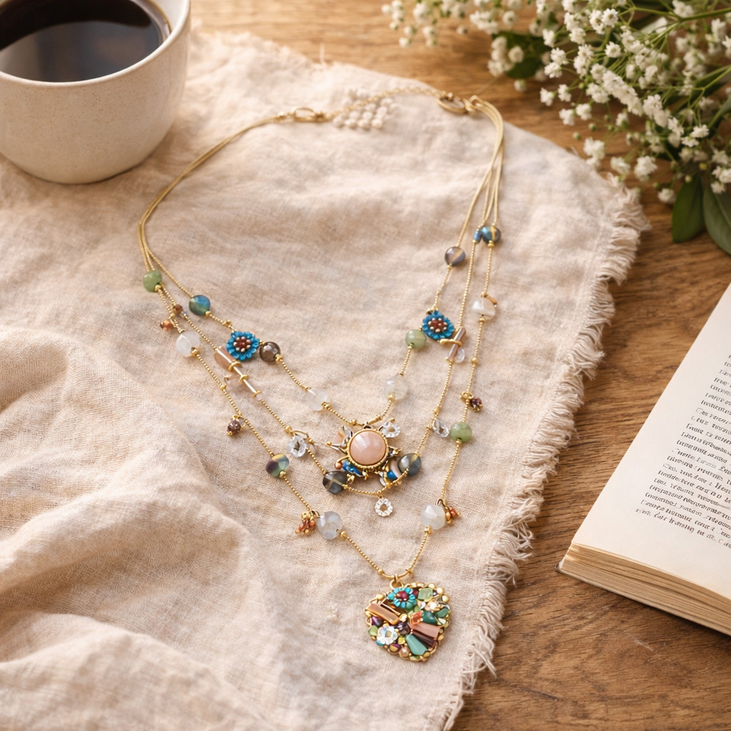 Layered Boho Necklace Women Multicolor Charm Pendant Statement Fashion Jewelry