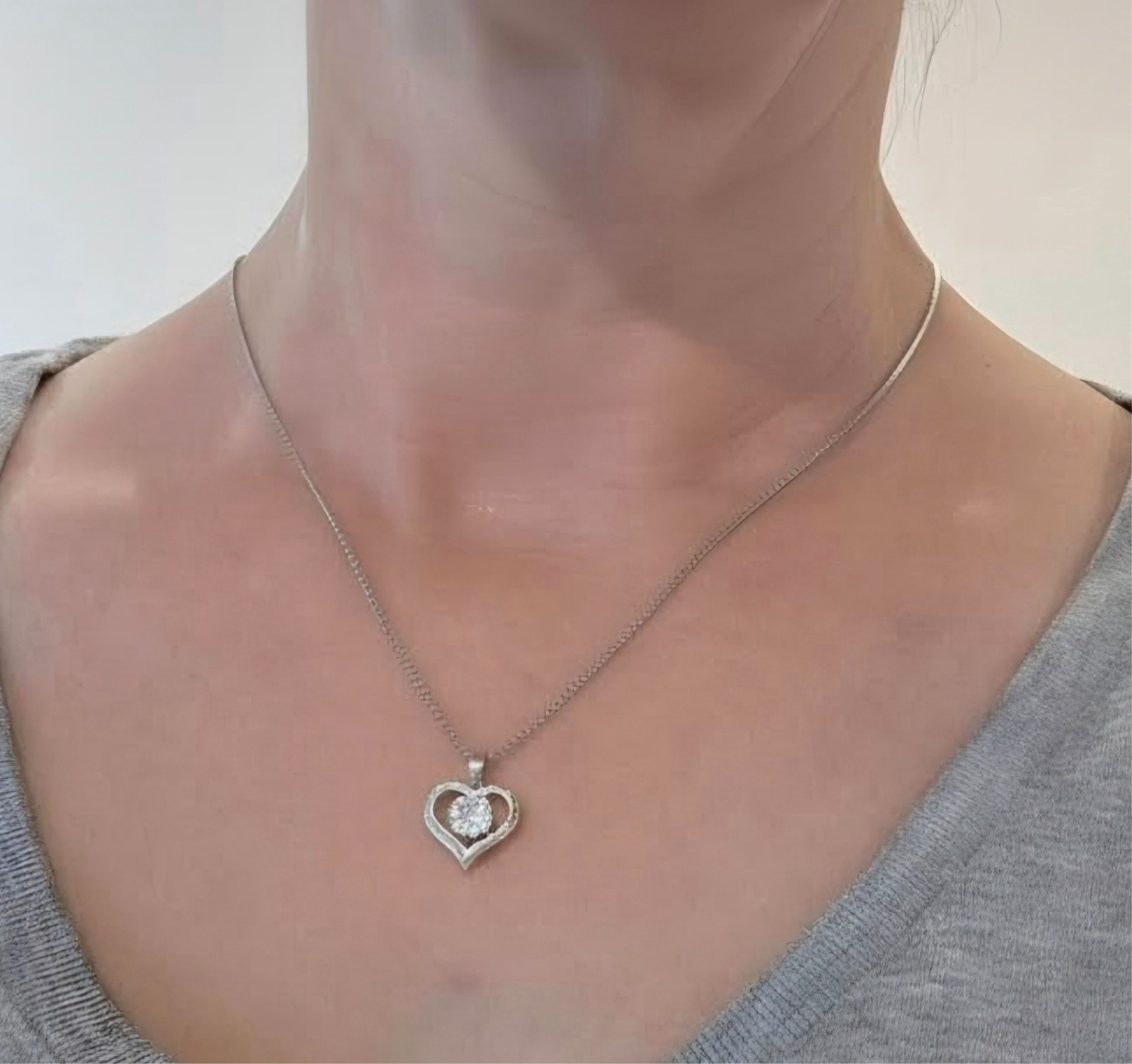 Cubic Zirconia Heart Pendant Necklace | Stainless Steel 16″ Venetian Box Chain