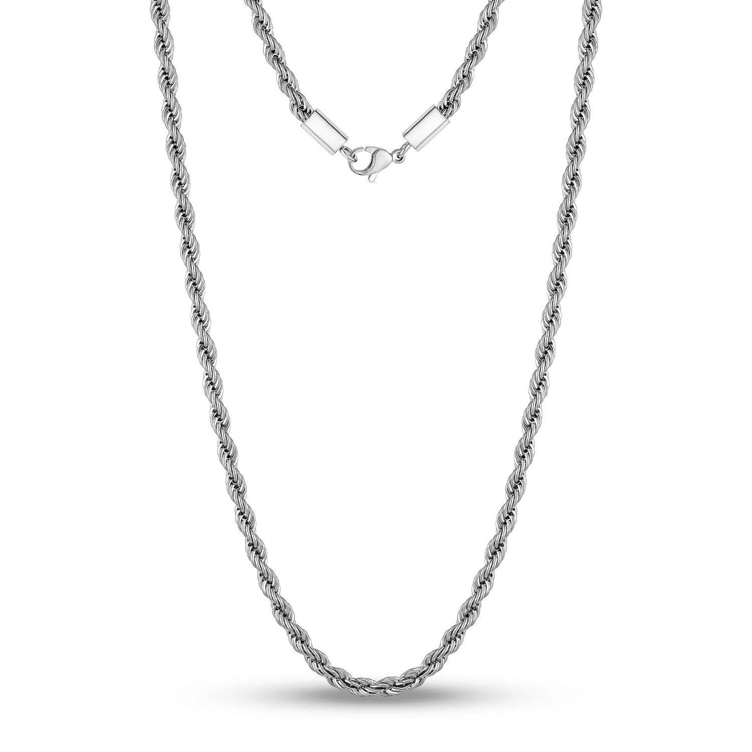 SILVER 316L STAINLESS STEEL 3MM WIDE 24″ / 60CM LONG TWISTED ROPE CHAIN NECKLACE