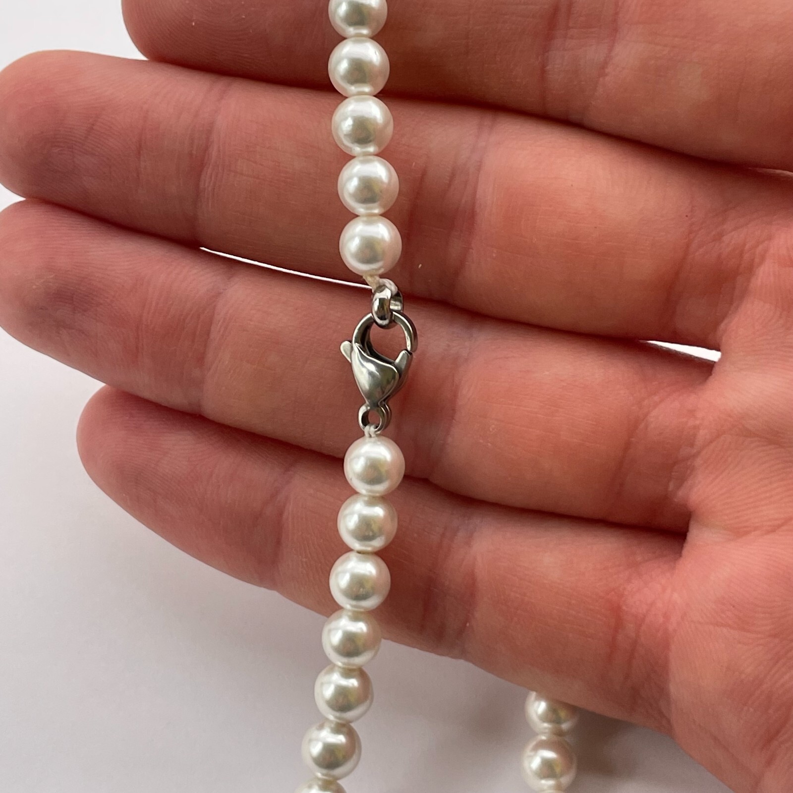 Super Long 30 Inch Hand Made Shell Pearl Necklace UNISEX Lobster Clasp