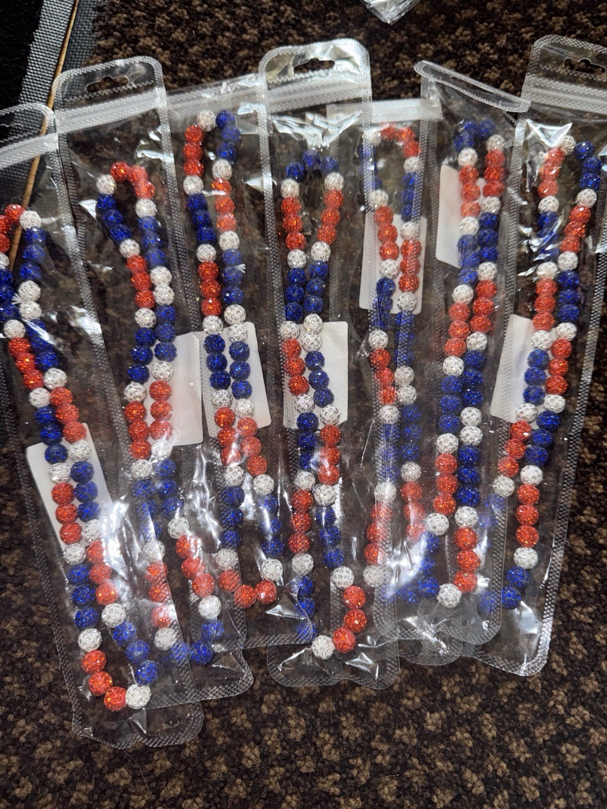 7 pack Baseball Rhinestone Beaded Necklace — Blue /white / Red — 🔵⚪️🔴