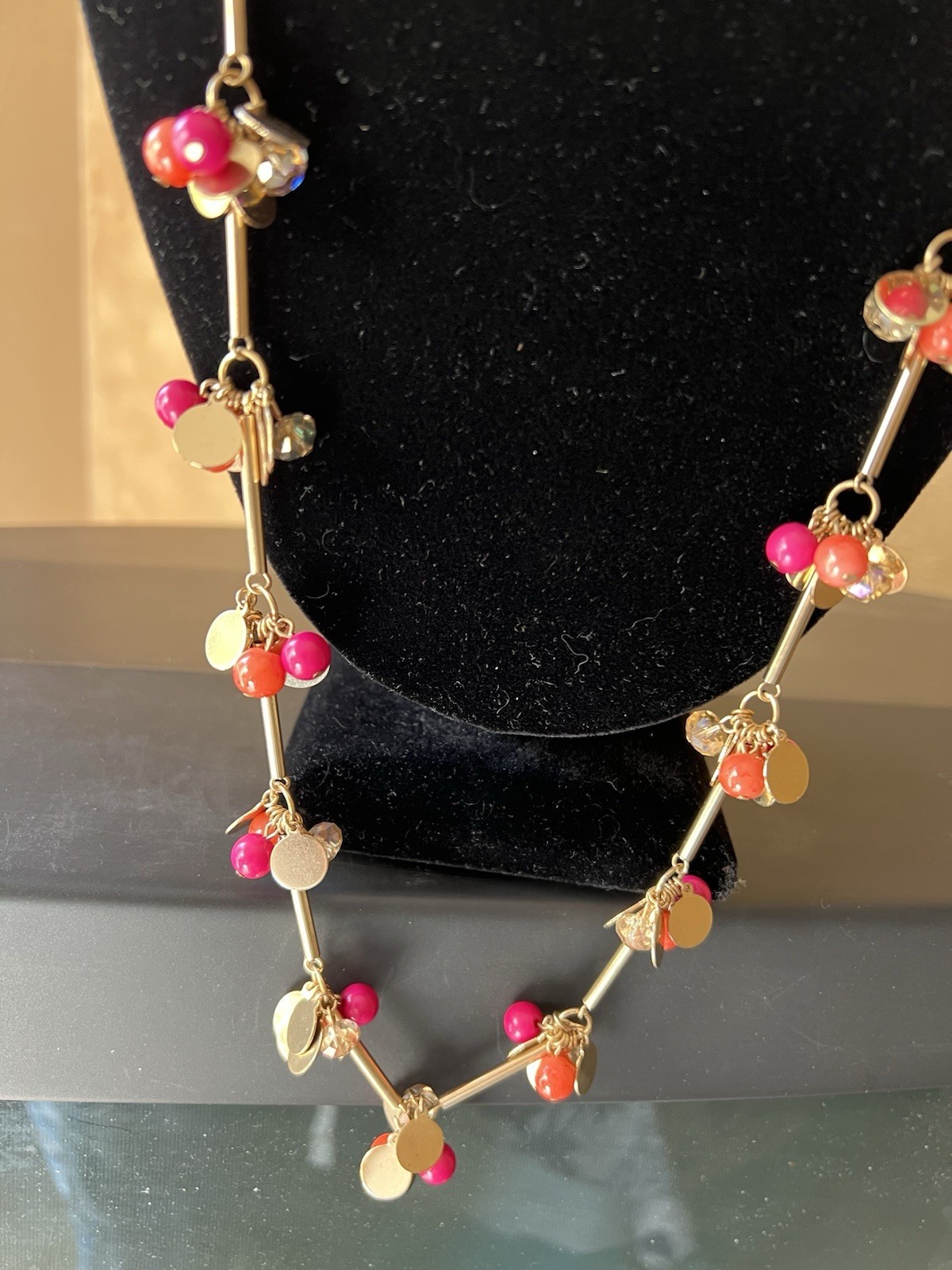 Vintage Designer Julia Golden Orange And Dark Pink Necklace