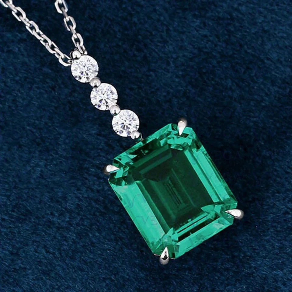 2.33 Ct Emerald Cut Emerald Pendant Wedding Pendant 14k Solid White Gold