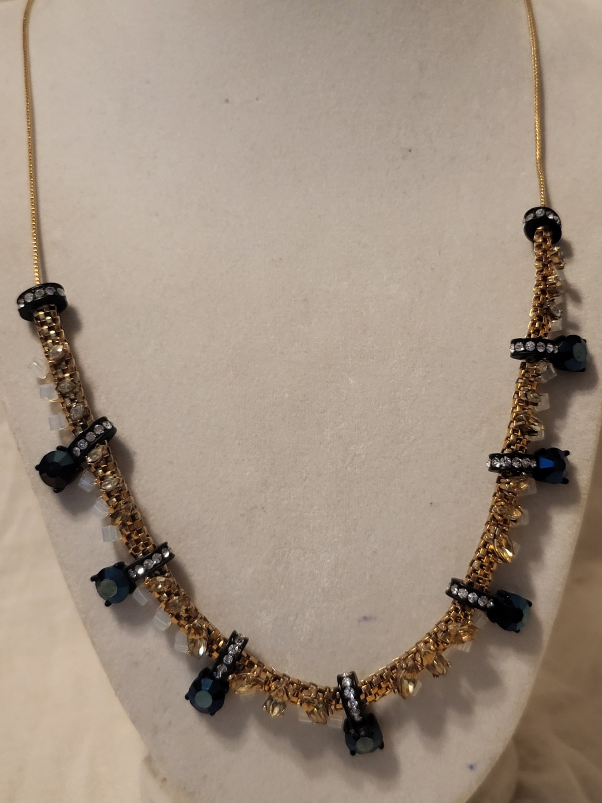 Gold Tone J.Crew Statement Necklace Black Accents Lobster