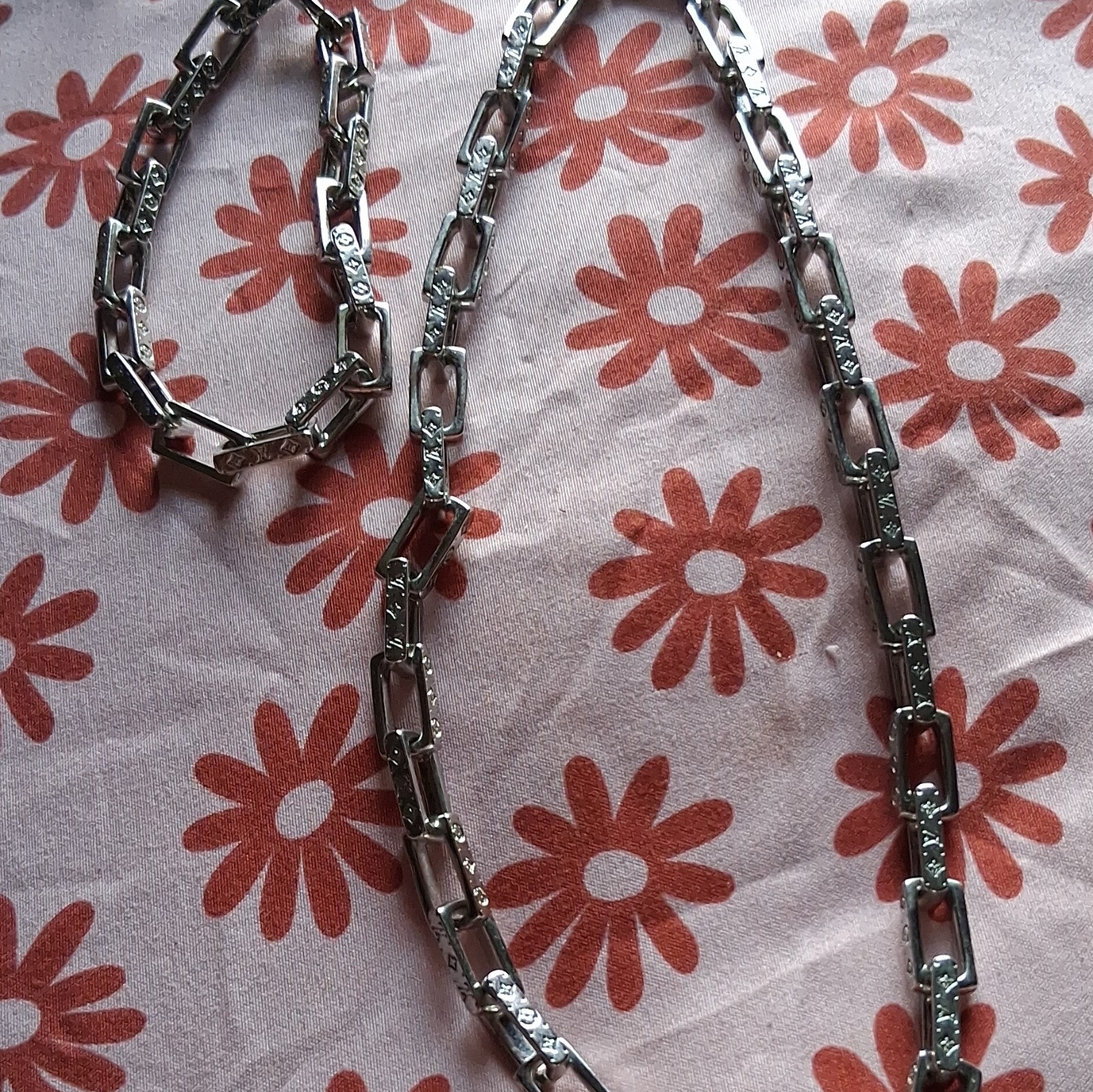 Silver Tone Bar Link Chain Necklace, And Bracelet to match