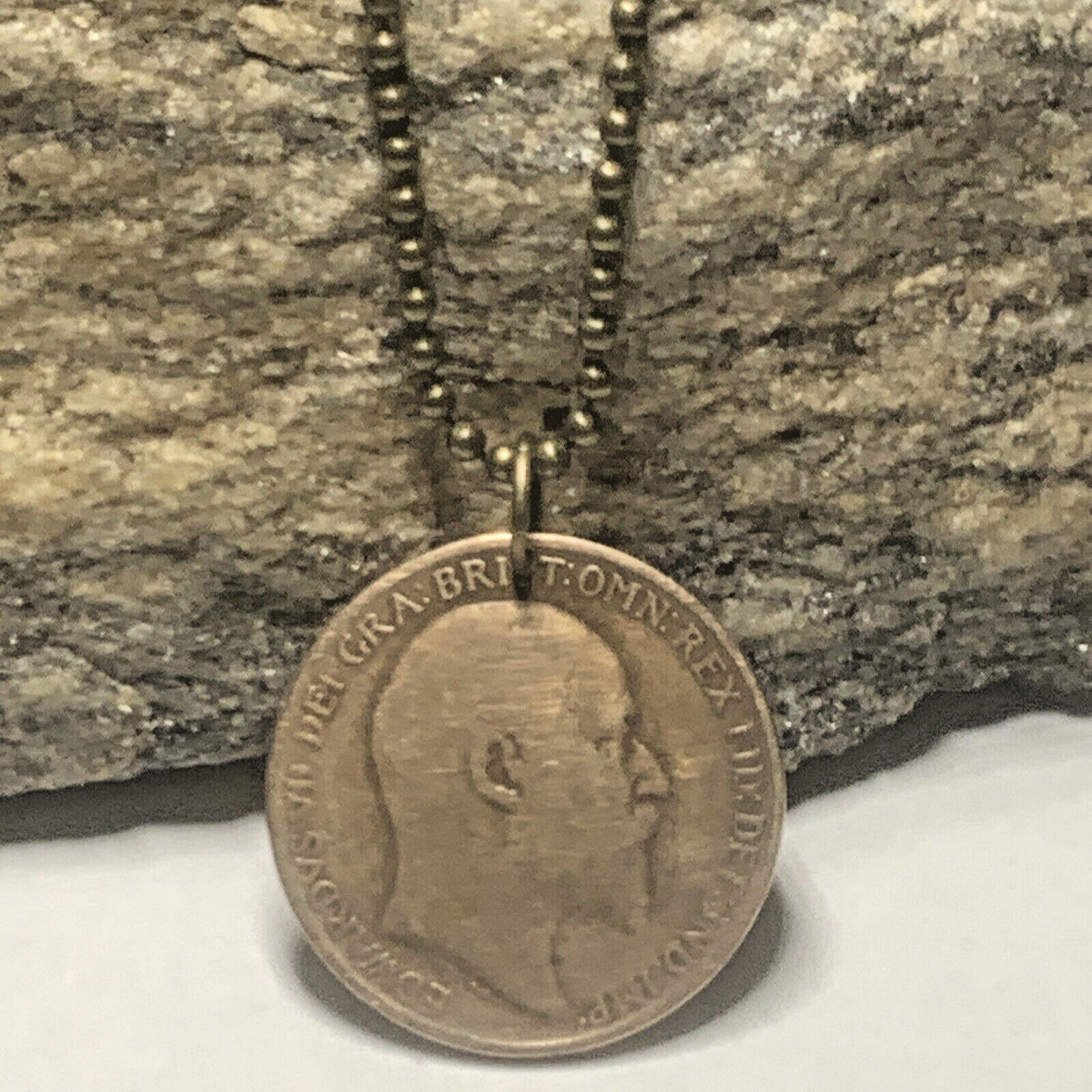 1910 UK Coin Pendant British London. 1 Penny – Edward VII Antique Coin.