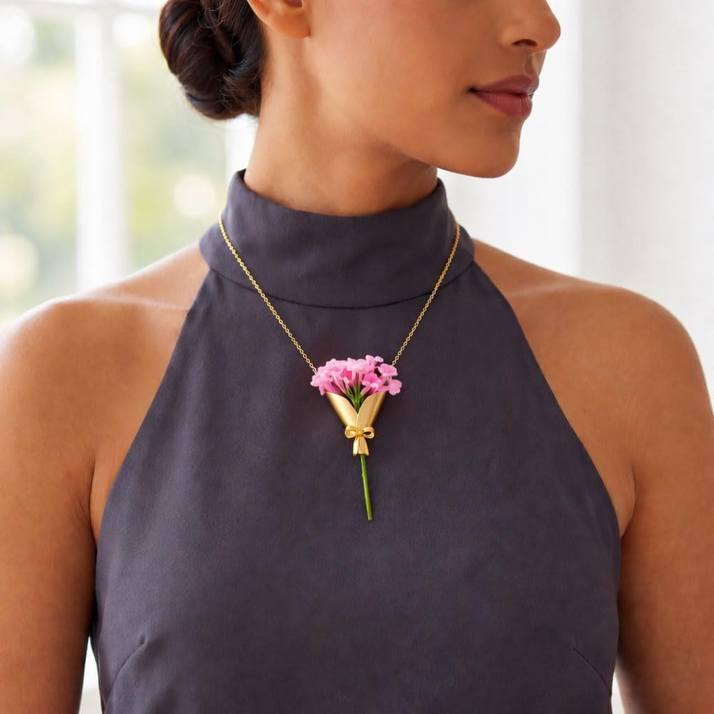 Flower Holder Necklace for Women DIY Flower Bouquet Necklace Mini Vase Pendant W