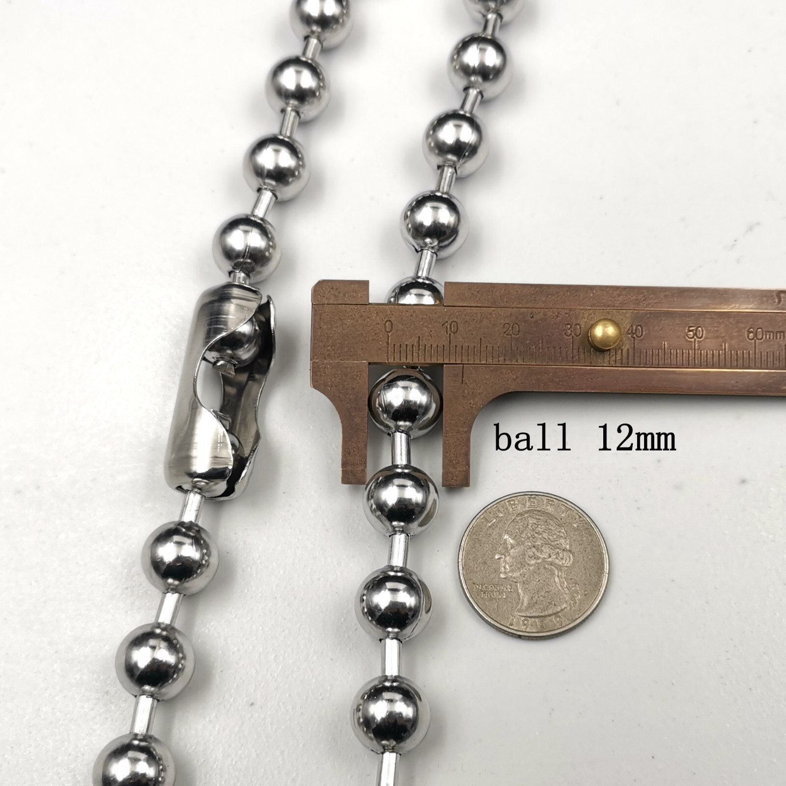 12mm 30inch Mens Necklace Stainless Steel Ball Beaded Chain Silver Huge Large