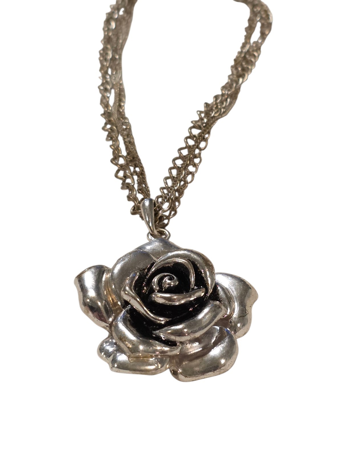 Rose Silver Tone Pendant with 18 in. Chain