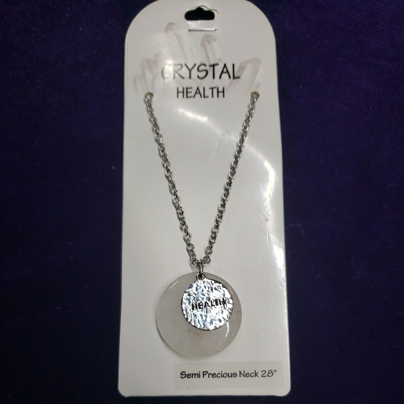 Crystal Health Semi Precious Real Quartz Stone, 28″ Silver Tone Chain, NWT