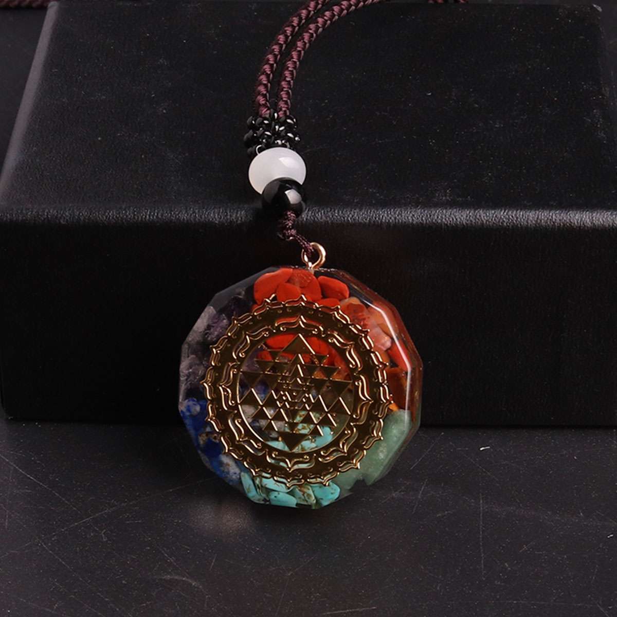 Natural Crystal Orgonite Pendant 7 Chakra Healing Talisman Women Men Necklace