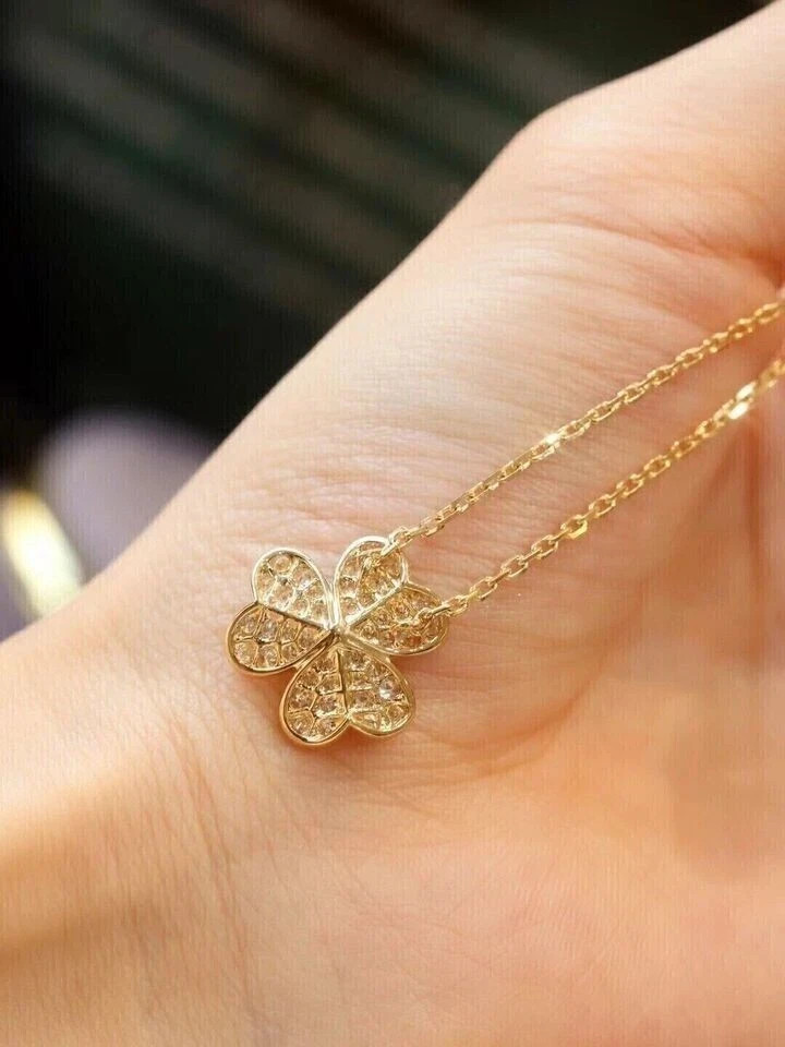 2Ct Round Simulated Diamond Flower Shape Pendant Necklace 14K Yellow Gold Plated