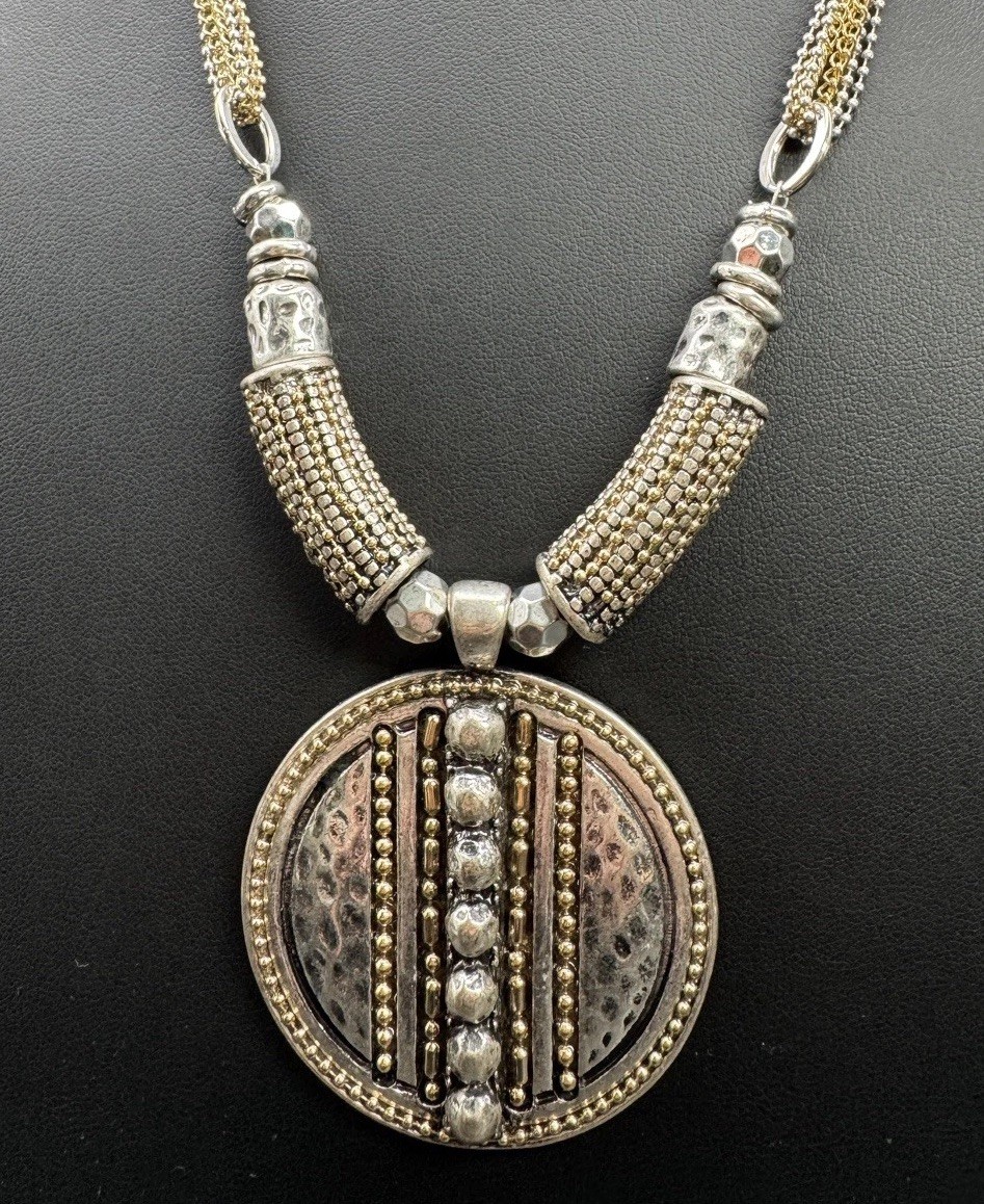 Ruby Rd Two Tone Multi Strand Reactive Pendant Necklace 24” Metal Glass