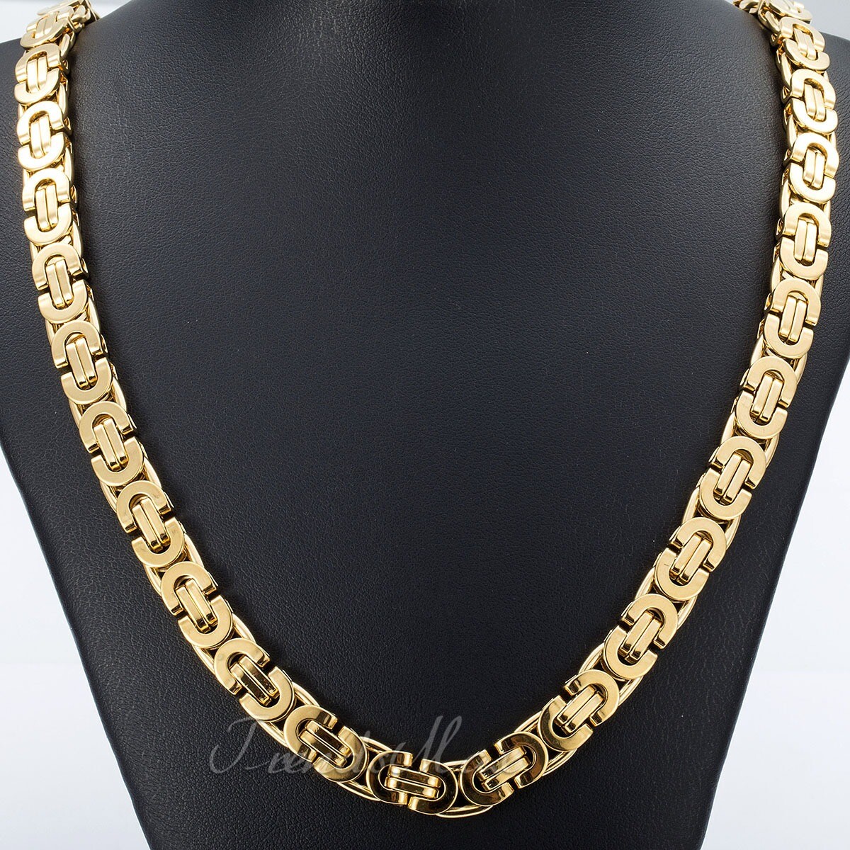 11mm Mens Boys Chain Gold Plated Flat Byzantine Stainless Steel Necklace 18-30″