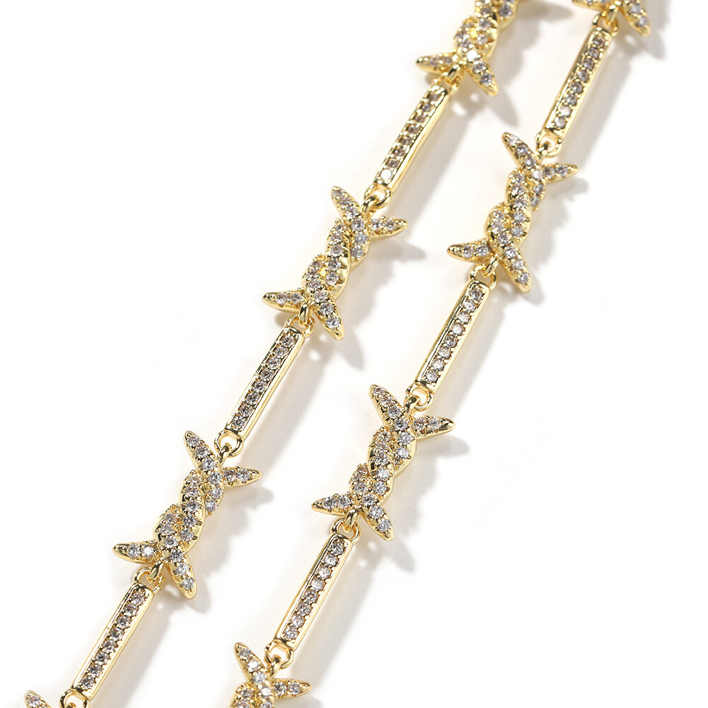 5A Iced Out CZ Chain Spiked Gold Plated Choker For Men Women Hip Hop Necklace