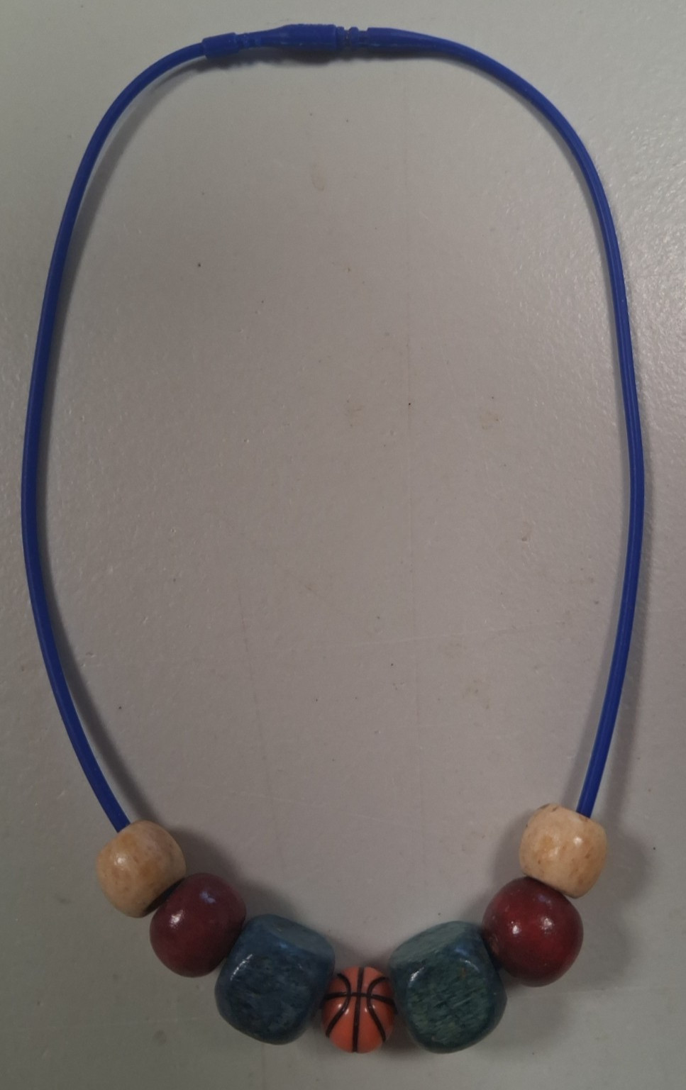 Necklace Colliers, Sports, Basketball, Wooden Beads, Navy Blue