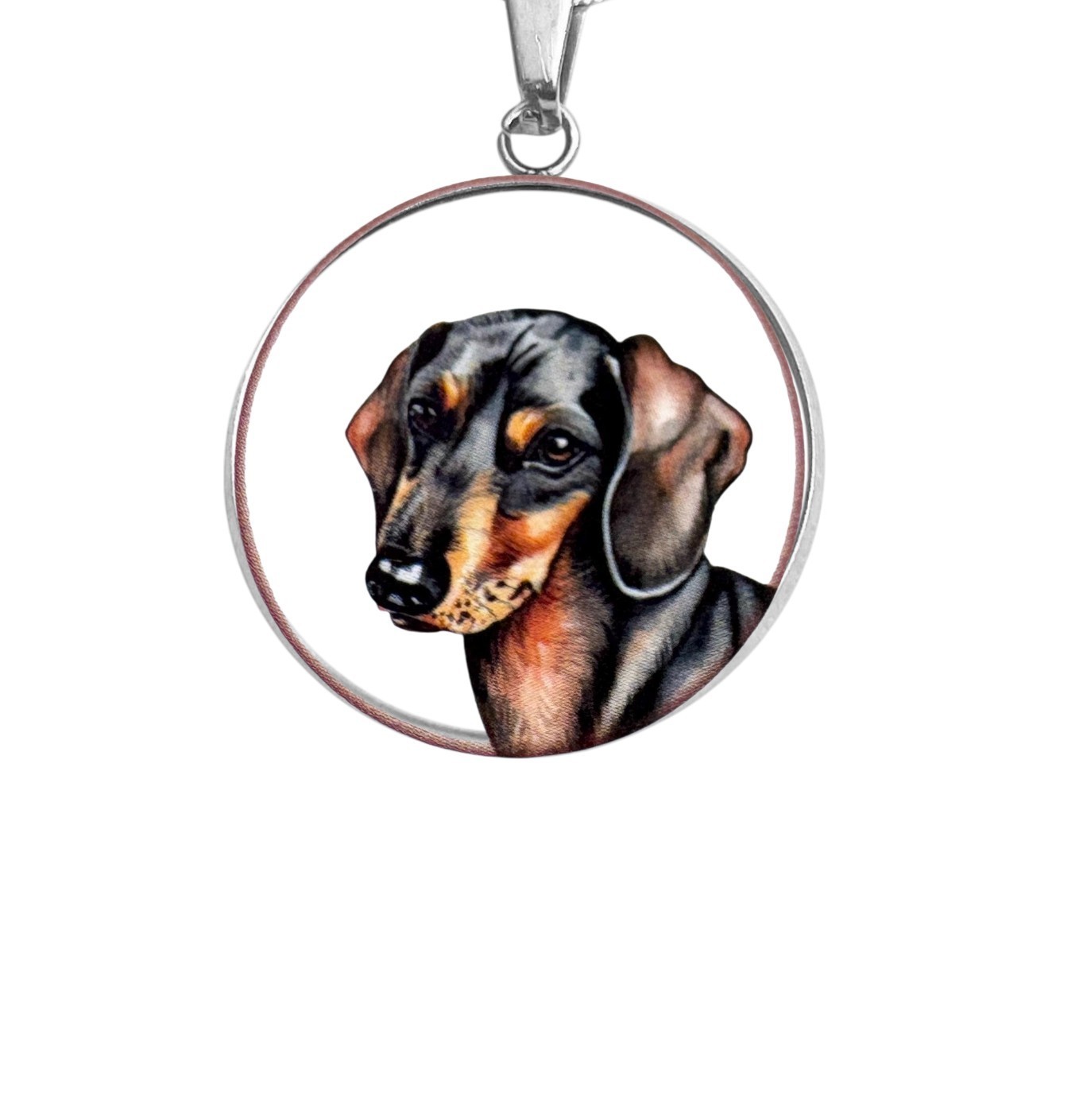 DACHSHUND DOG Art Print S. Steel Necklace Free Engraved message on back