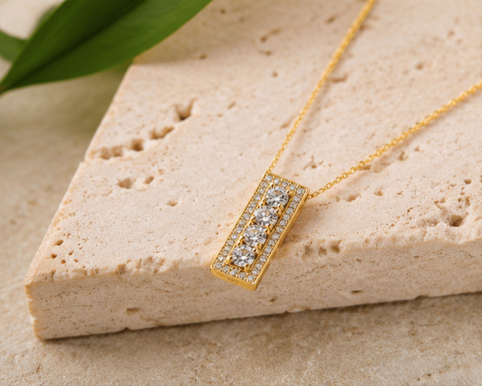 Elegant Bar Pendant Necklace – 14K Yellow Gold Plated with Simulated Diamond
