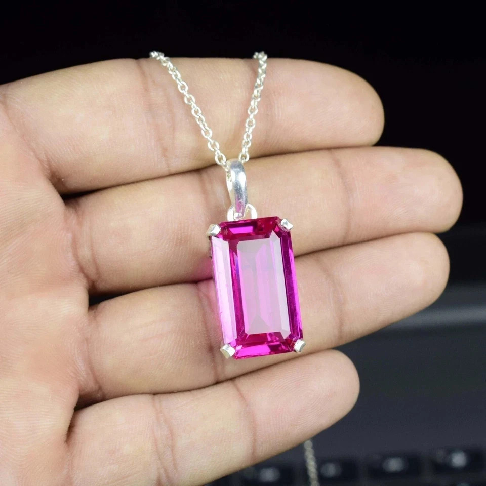 Natural Certified 28 Ct Pink Sapphire Loose Gemstone 925 Solid Silver Pendant