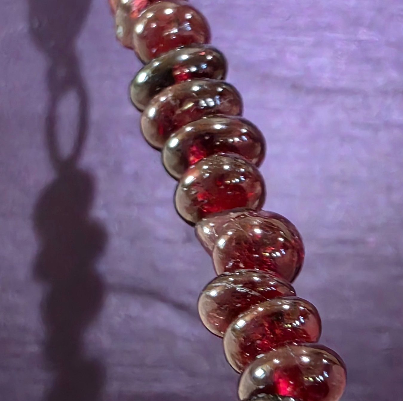 Vintage Natural Red Garnet Nugget Bead Beaded Necklace Original Silk Satin Bag