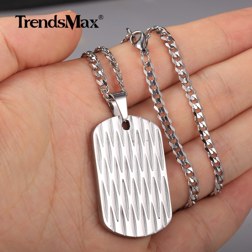 Silver/Black/Gold Plated Stainless Steel Dog Tag Pendant Necklace Shield Shape