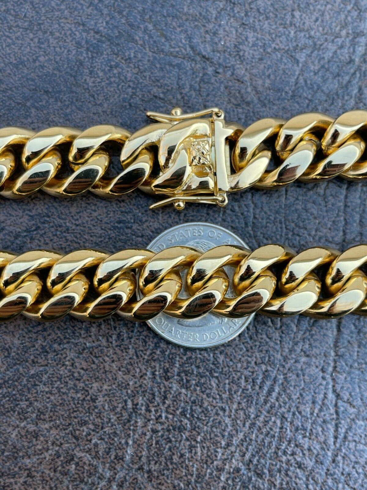 Miami Cuban Link Chain Real 18k Gold Plated Stainless Steel Necklace 14mm