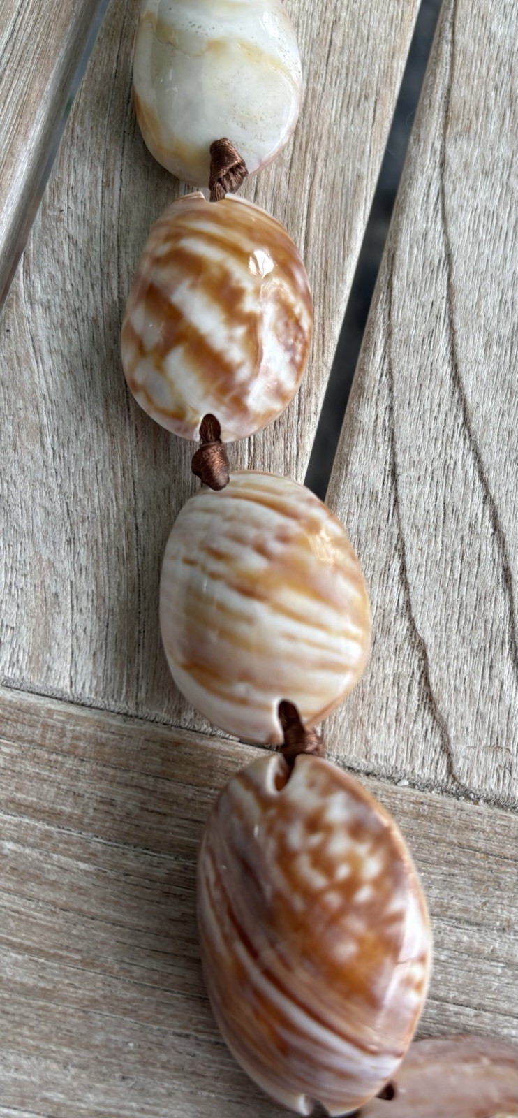 Brown White Natural Shell Beaded Necklace Beach Sea Cord Chain Adjustable Tie