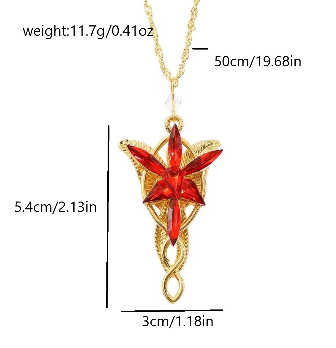 Red on Gold Arwen Evenstar Necklace Aragorn Elven LOTR Lord of Ring & Velvet Bag