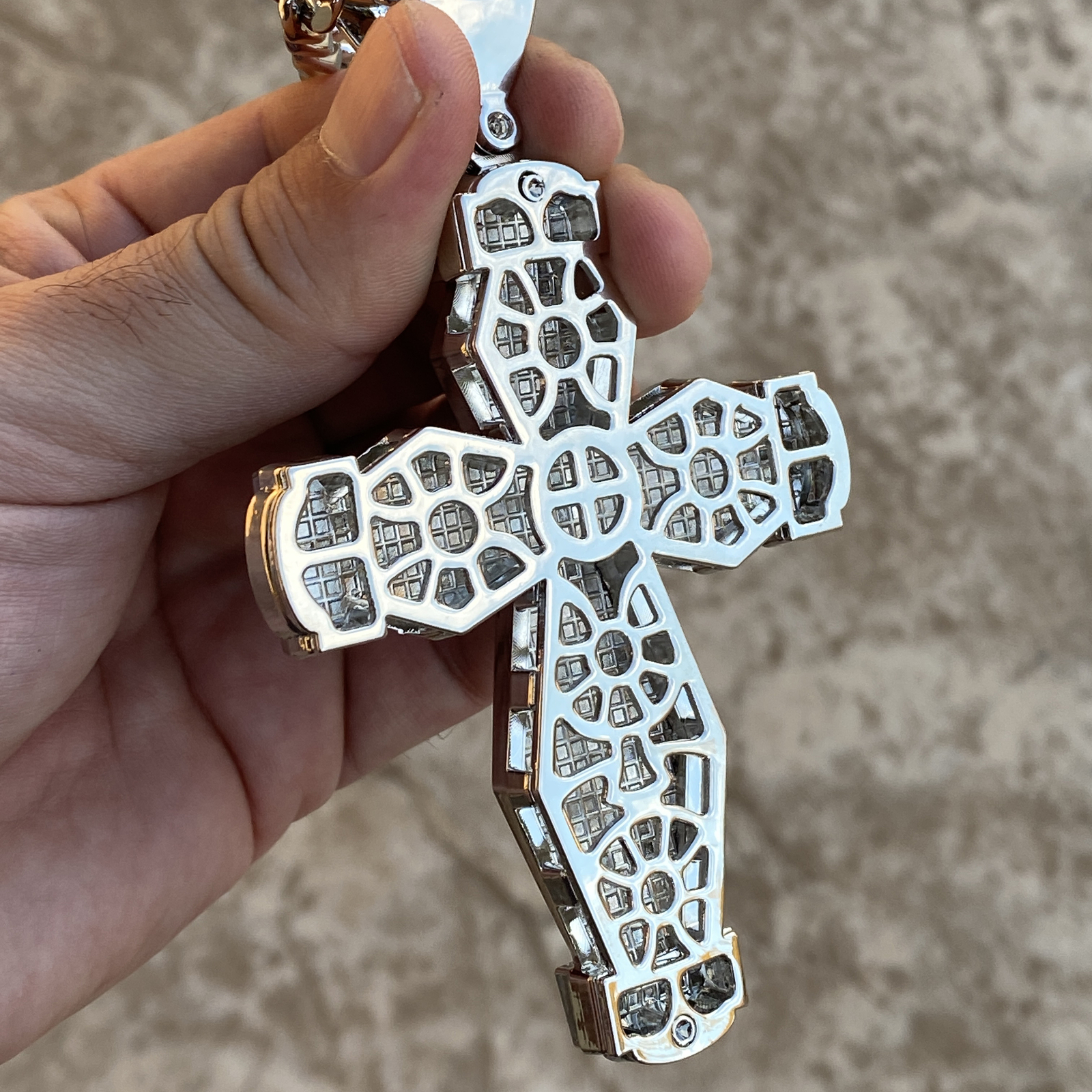 Men Huge Double Cross Pendant Jesus Necklace Silver Tone Hip Hop Cuban Chain 30″