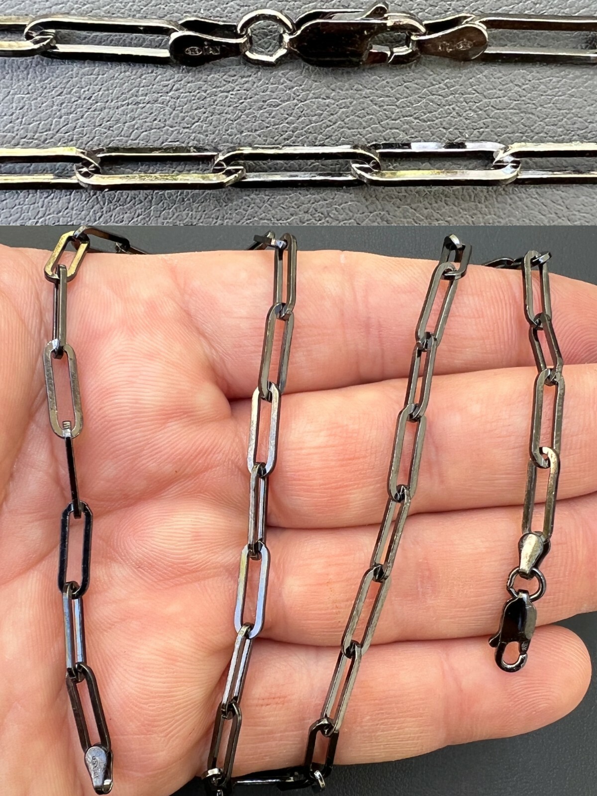Black Rhodium Oxidized Real 925 Silver Paperclip Rolo Chain 4mm Necklace 14-24″