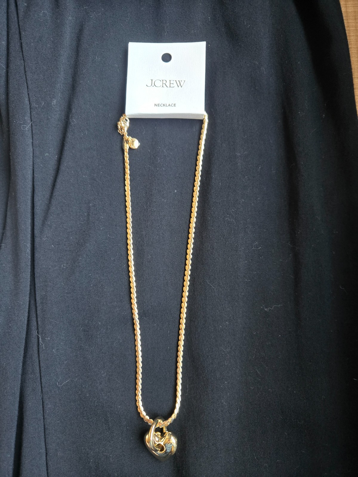 J.CREW Puffy Gold Plated Heart Pendant Necklace, Retails $49.50 NWT!