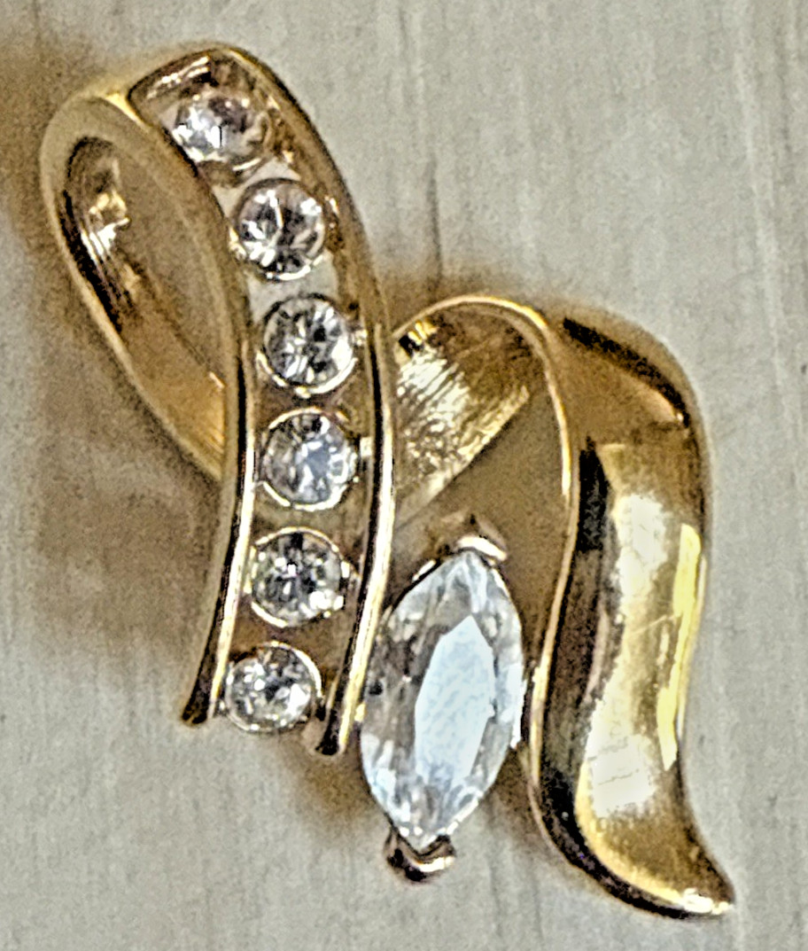 Premier Design Marquise Crystal Pendant Rhinestones Swirl Gold Tone