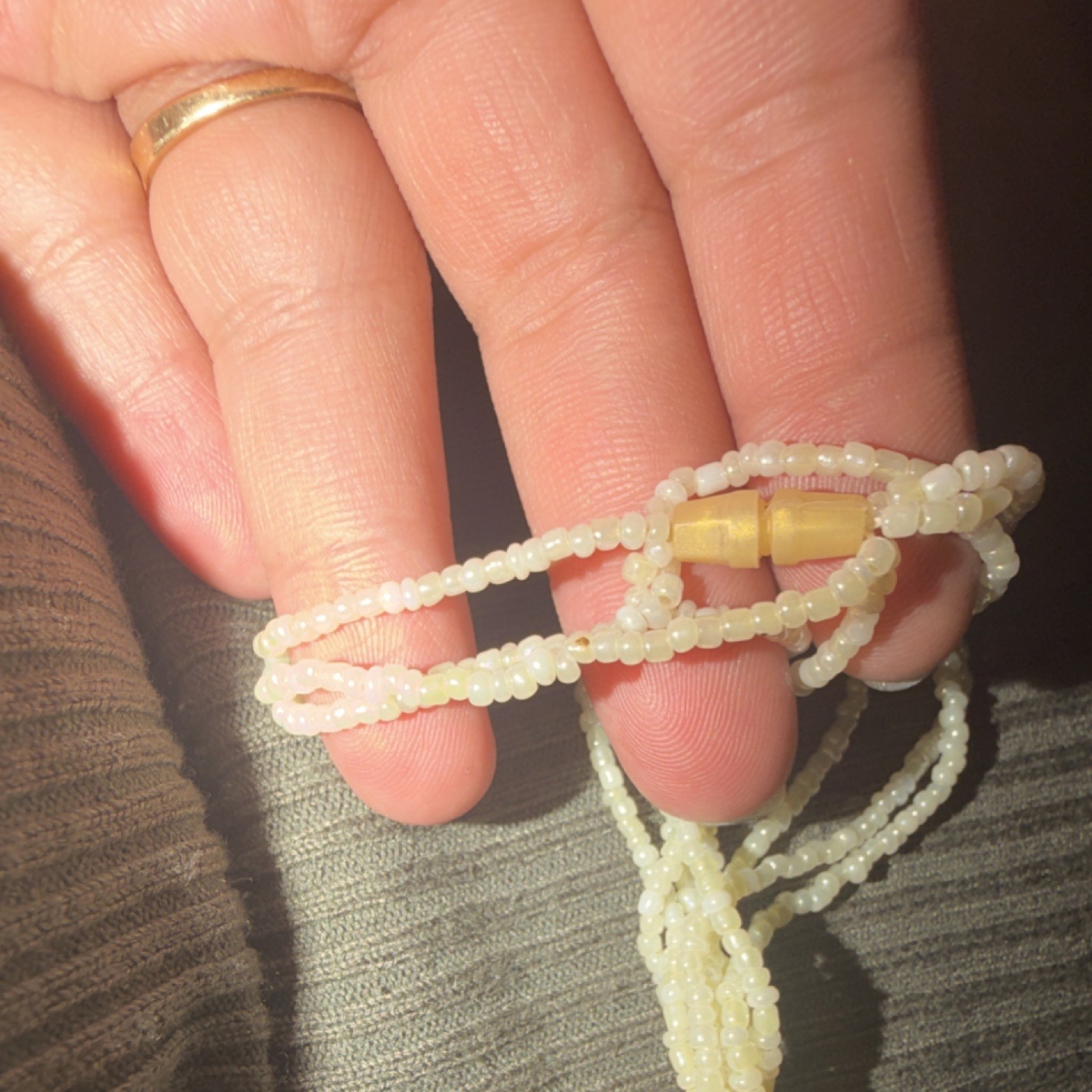 Multi-Strand Layered White Glass Beaded Necklace w/ Round Focal & Barrel Clasp