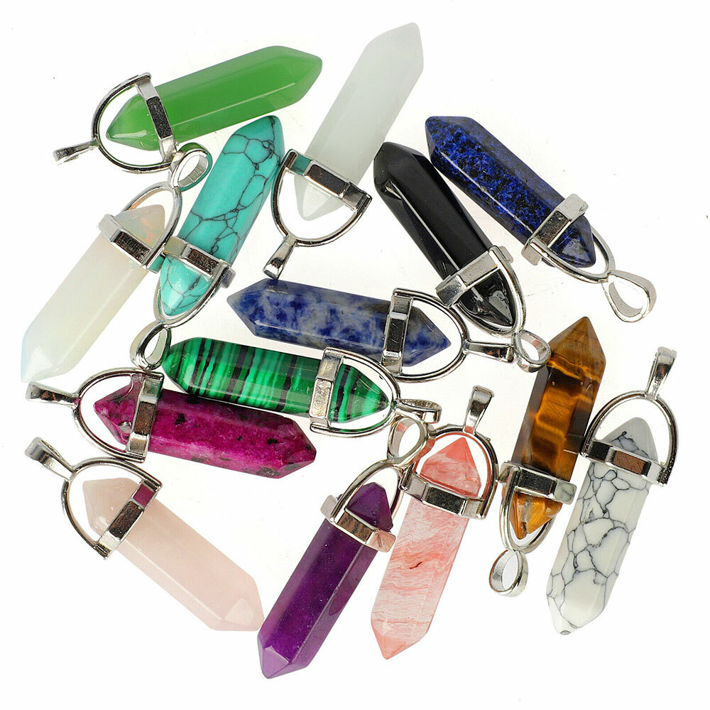 Set Of 32 Natural Quartz Crystal Point Chakra Healing Pendant Necklace Stones
