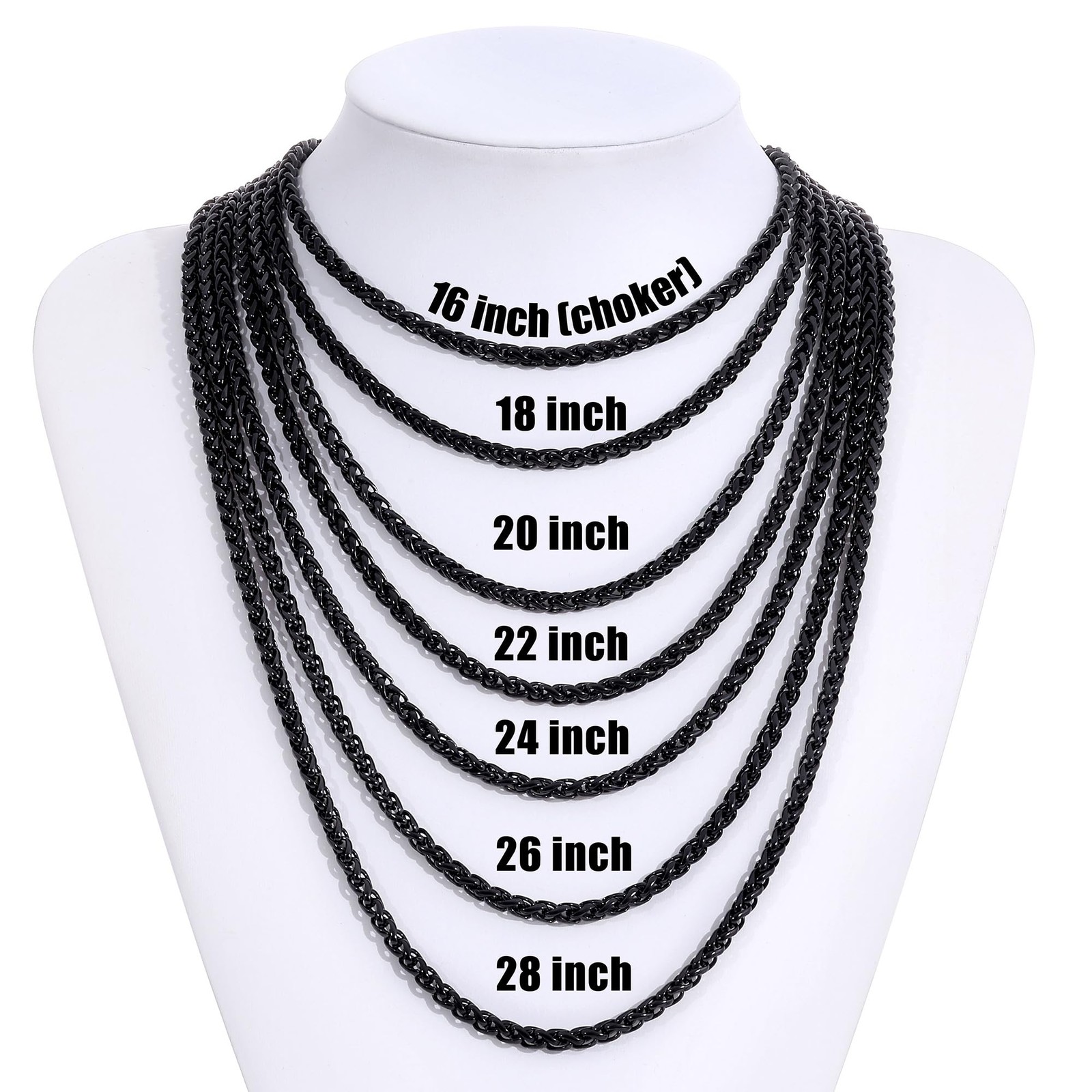 Black Wheat Chains for Men and Women, 5mm Stainless Steel Necklace Chains, Me…